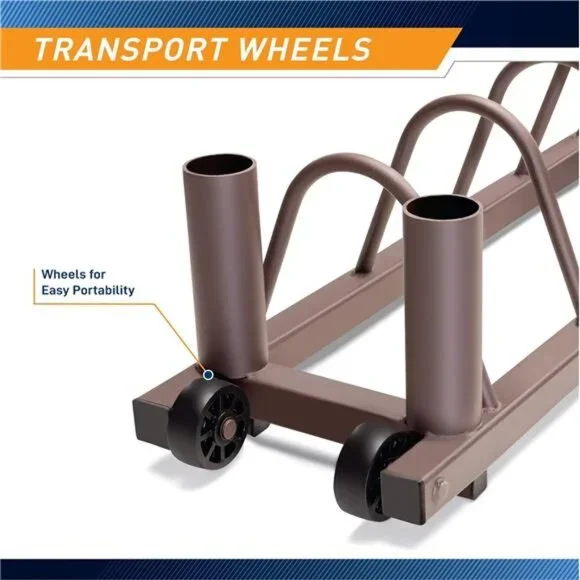 Horizontal Plate and Olympic Bar Rack Organizer with Steel Frame&Transport Wheel